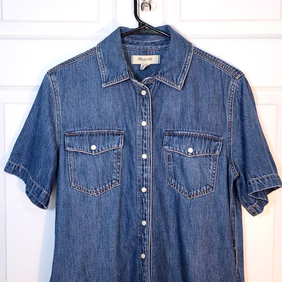 Madewell Oversized Mini Shirt Dress Denim Jean Small Western Casual Retro Blue - Picture 3 of 7